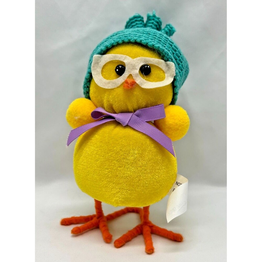 LITTLE HIPSTER CHICKEN~Decorative 7" Plush Figure w Glasses & Beanie Hat~ EASTER